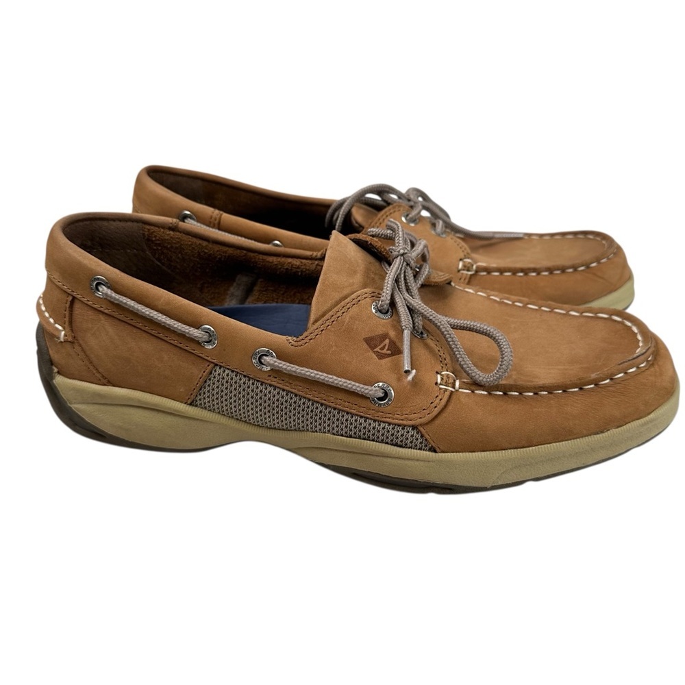 Sperry Intrepid 2-Eye Boat Shoes Tan Leather Size 10 Nautical Slip On Deck Mens
